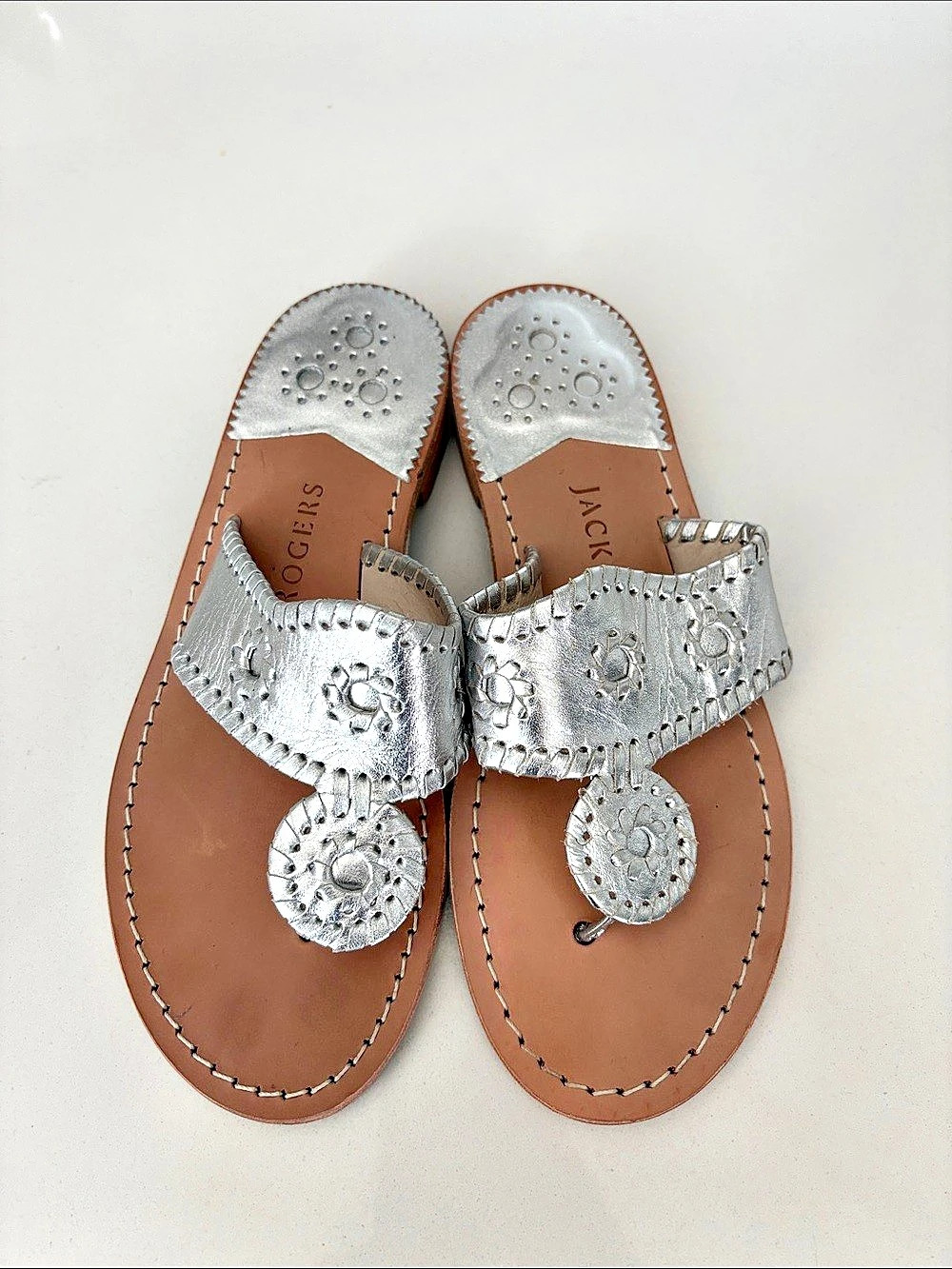 Jack Rogers Original Jacks Flat Sandal Silver & Brown US 7